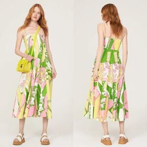 S/W/F Paneled Dress Floral Botanical Sleeveless Square Neck Midi Multicolor M